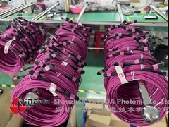 12 ফাইবার এমপিও মহিলা সংযোগকারী প্যাচ কর্ড OM4 50/125um এলিট ক্ষতি 0.35 ডিবি বেগুনি মেরুদণ্ড A