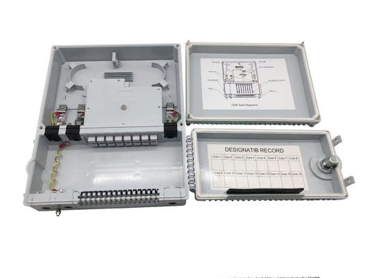 16 পোর্ট FTTH 1 * 8 পিএলসি স্প্লিটার অপটিক্যাল ডিস্ট্রিবিউশন বক্স আইপি 65 ইন্দোনেশিয়া টেলিকম 2 দরজা গ্রে